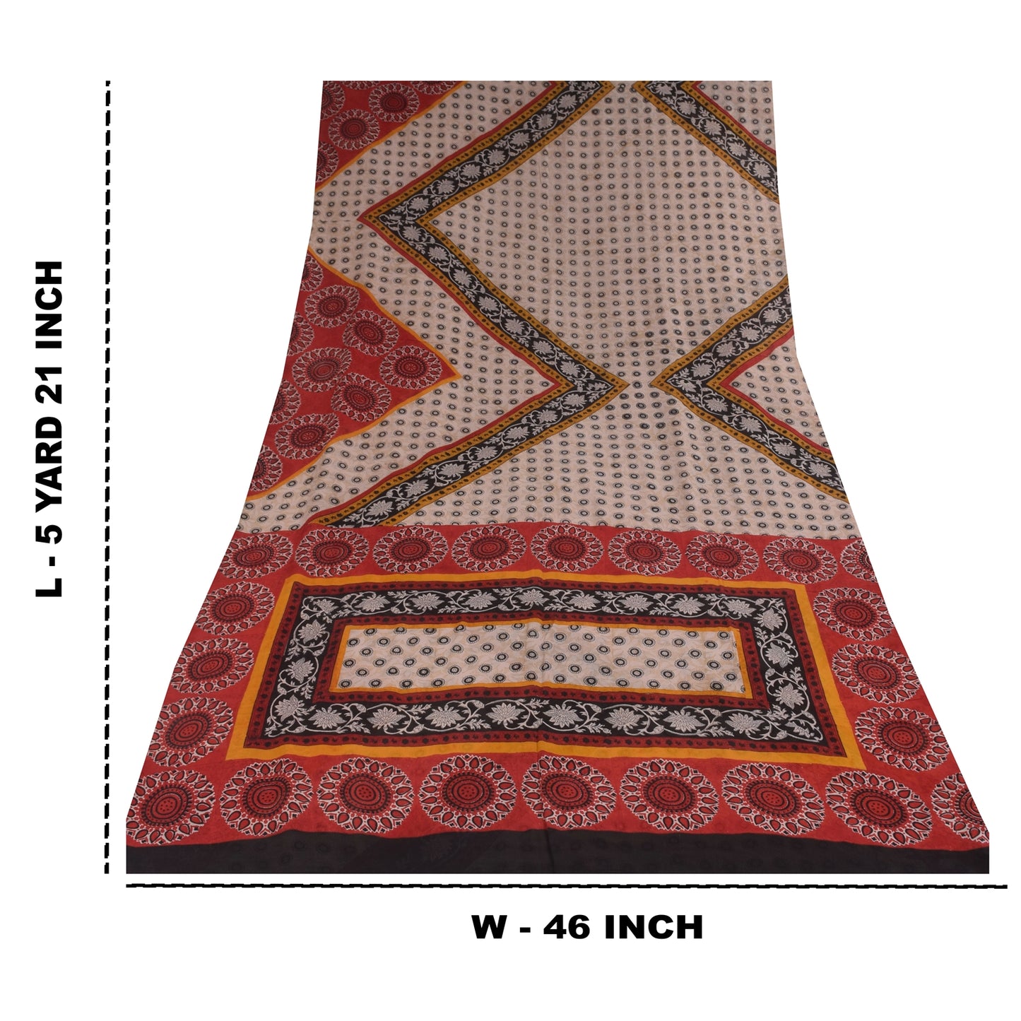 Sanskriti Vintage Sarees Ivory Pure Georgette Silk Print Sari 5+yd Craft Sustainable Fabric