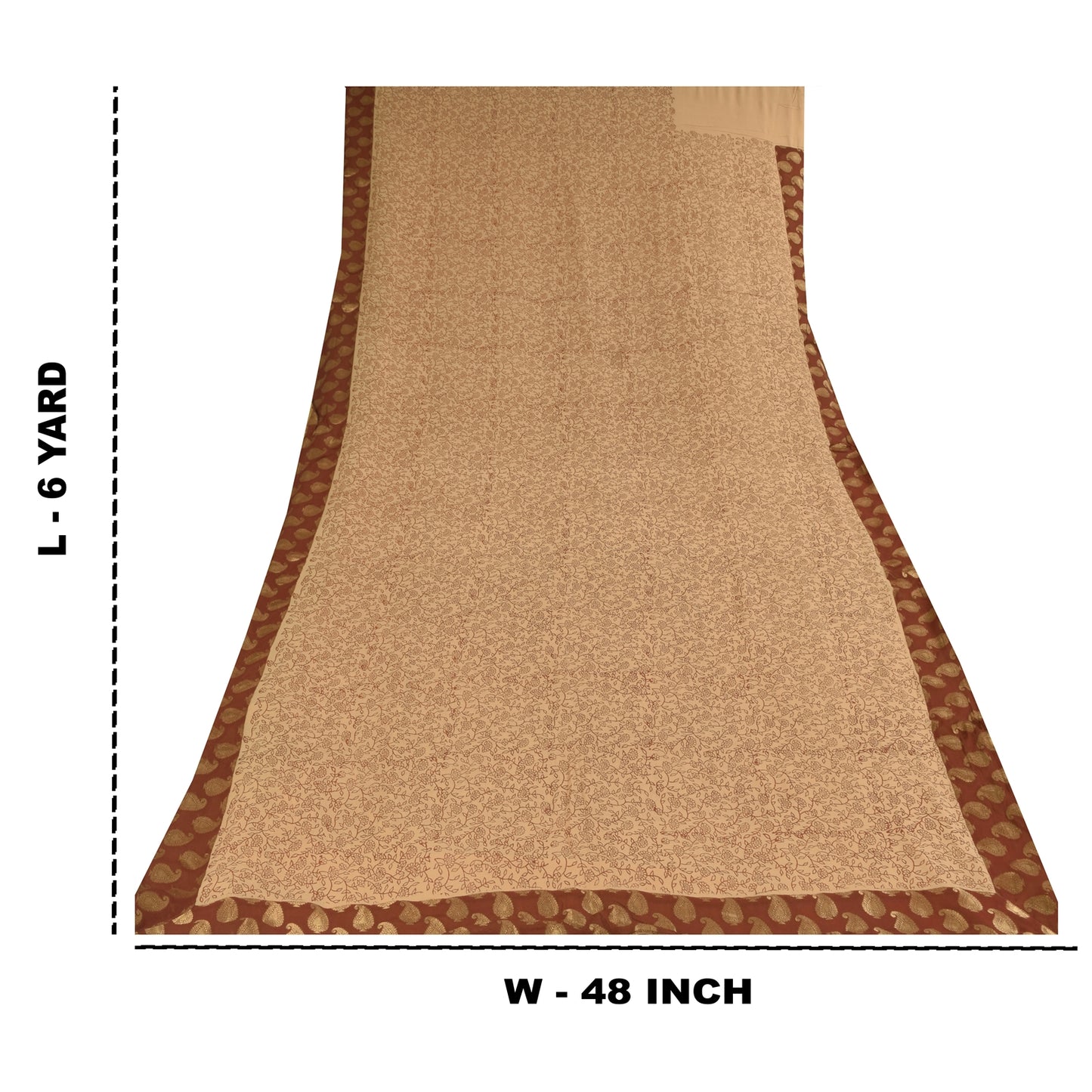 Sanskriti Vintage Sarees Cream Pure Georgette Woven Print Sari 6yd Craft Sustainable Fabric