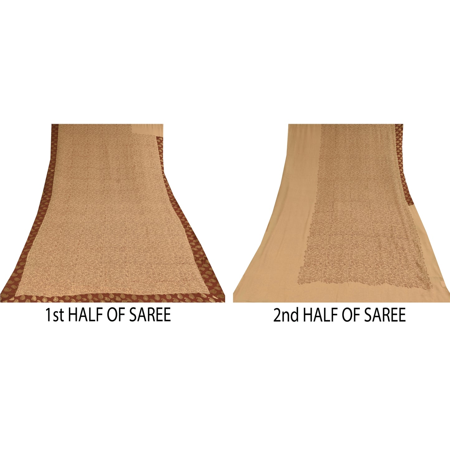 Sanskriti Vintage Sarees Cream Pure Georgette Woven Print Sari 6yd Craft Sustainable Fabric