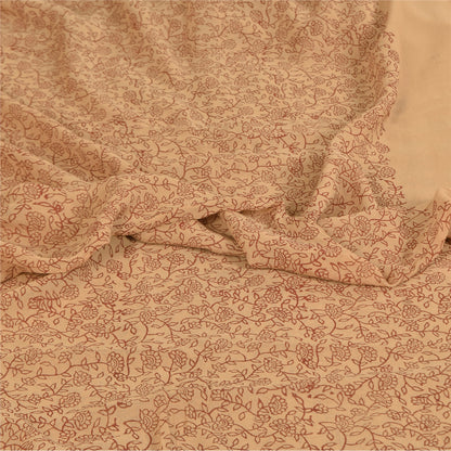 Sanskriti Vintage Sarees Cream Pure Georgette Woven Print Sari 6yd Craft Sustainable Fabric