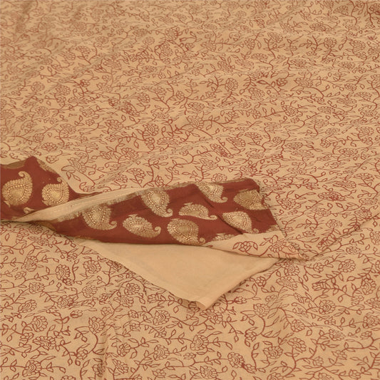 Sanskriti Vintage Sarees Cream Pure Georgette Woven Print Sari 6yd Craft Sustainable Fabric