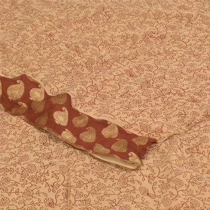 Sanskriti Vintage Sarees Cream Pure Georgette Woven Print Sari 6yd Craft Sustainable Fabric