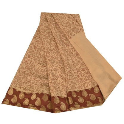 Sanskriti Vintage Sarees Cream Pure Georgette Woven Print Sari 6yd Craft Sustainable Fabric