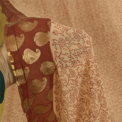 Sanskriti Vintage Sarees Cream Pure Georgette Woven Print Sari 6yd Craft Sustainable Fabric