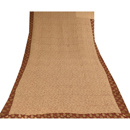 Sanskriti Vintage Sarees Cream Pure Georgette Woven Print Sari 6yd Craft Sustainable Fabric