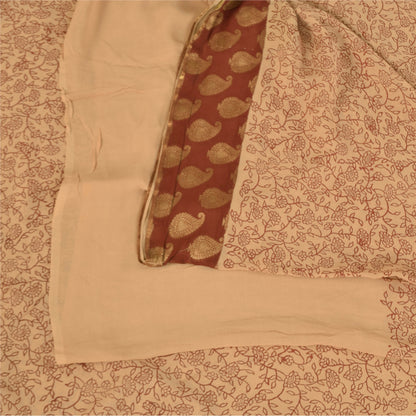 Sanskriti Vintage Sarees Cream Pure Georgette Woven Print Sari 6yd Craft Sustainable Fabric