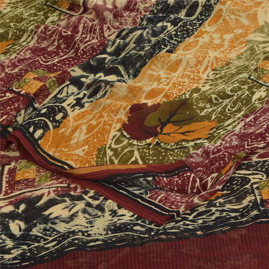 Sanskriti Vintage Sarees Multicolor Pure Georgette Print Sari 5+yd Craft Sustainable Fabric