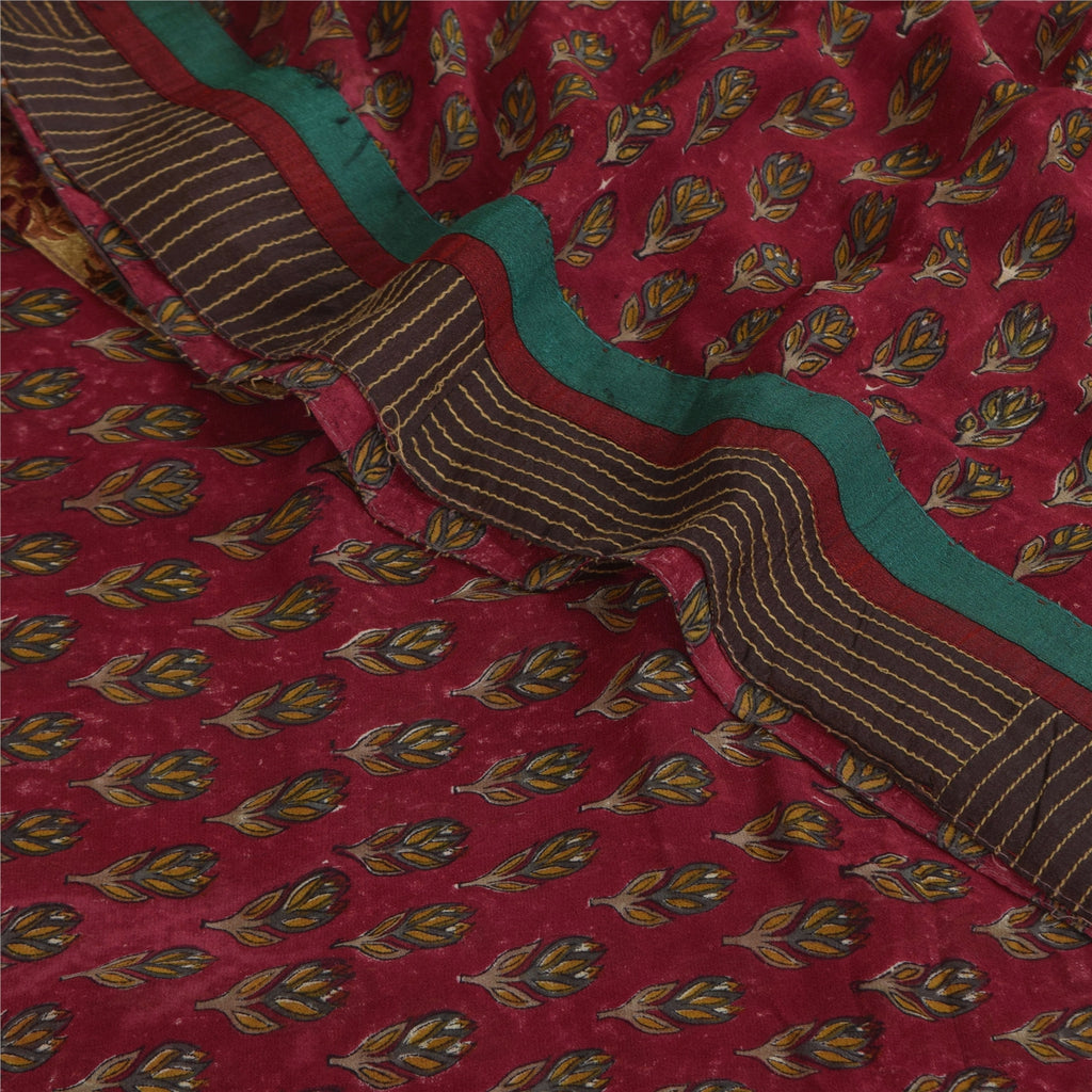 Sanskriti Vintage Sarees Dark Red Pure Georgette Printed Sari 5+yd Craft Sustainable Fabric