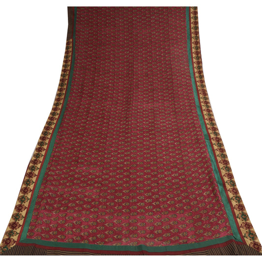 Sanskriti Vintage Sarees Dark Red Pure Georgette Printed Sari 5+yd Craft Sustainable Fabric