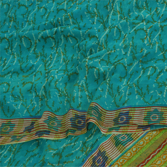 Sanskriti Vintage Sarees Blue Pure Georgette Silk Printed Sari 5+yd Craft Sustainable Fabric