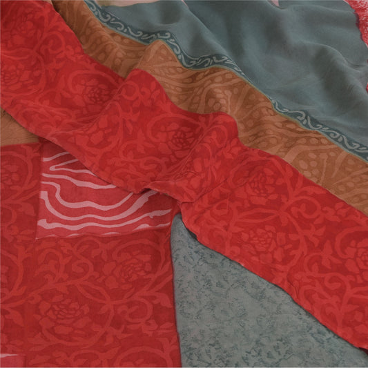 Sanskriti Vintage Sarees Multicolor Pure Georgette Print Sari 5+yd Craft Sustainable Fabric