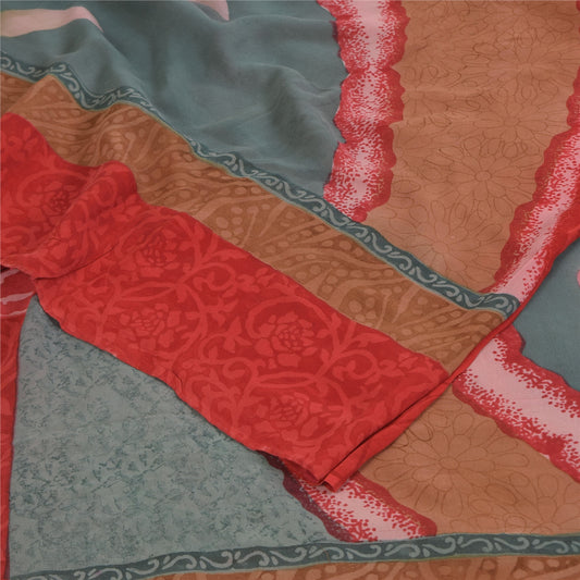 Sanskriti Vintage Sarees Multicolor Pure Georgette Print Sari 5+yd Craft Sustainable Fabric