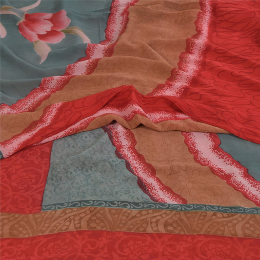 Sanskriti Vintage Sarees Multicolor Pure Georgette Print Sari 5+yd Craft Sustainable Fabric