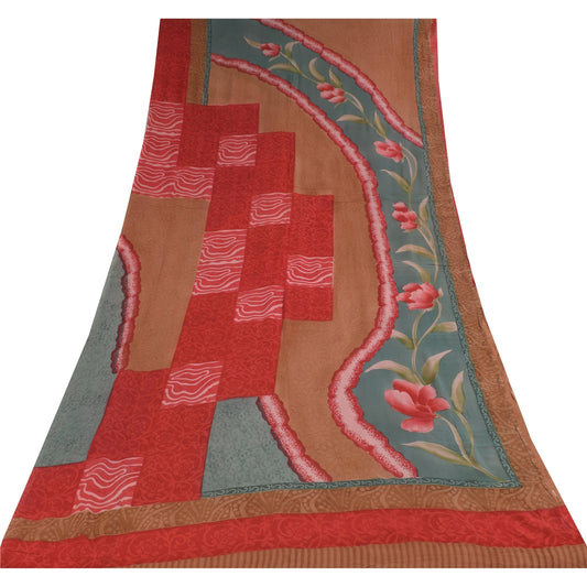 Sanskriti Vintage Sarees Multicolor Pure Georgette Print Sari 5+yd Craft Sustainable Fabric
