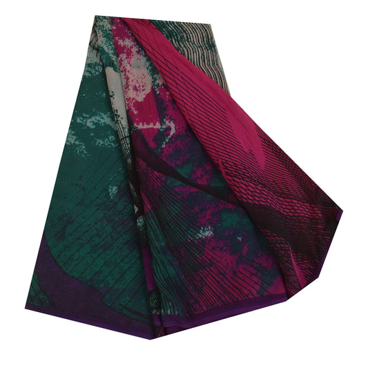 Sanskriti Vintage Sarees Magenta Pure Georgette Printed Sari 5+yd Craft Sustainable Fabric