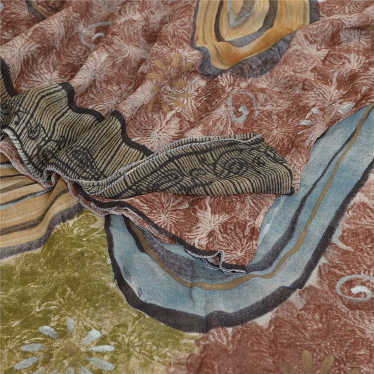 Sanskriti Vintage Brown Sarees Pure Georgette Silk Printed Sari Craft Fabric