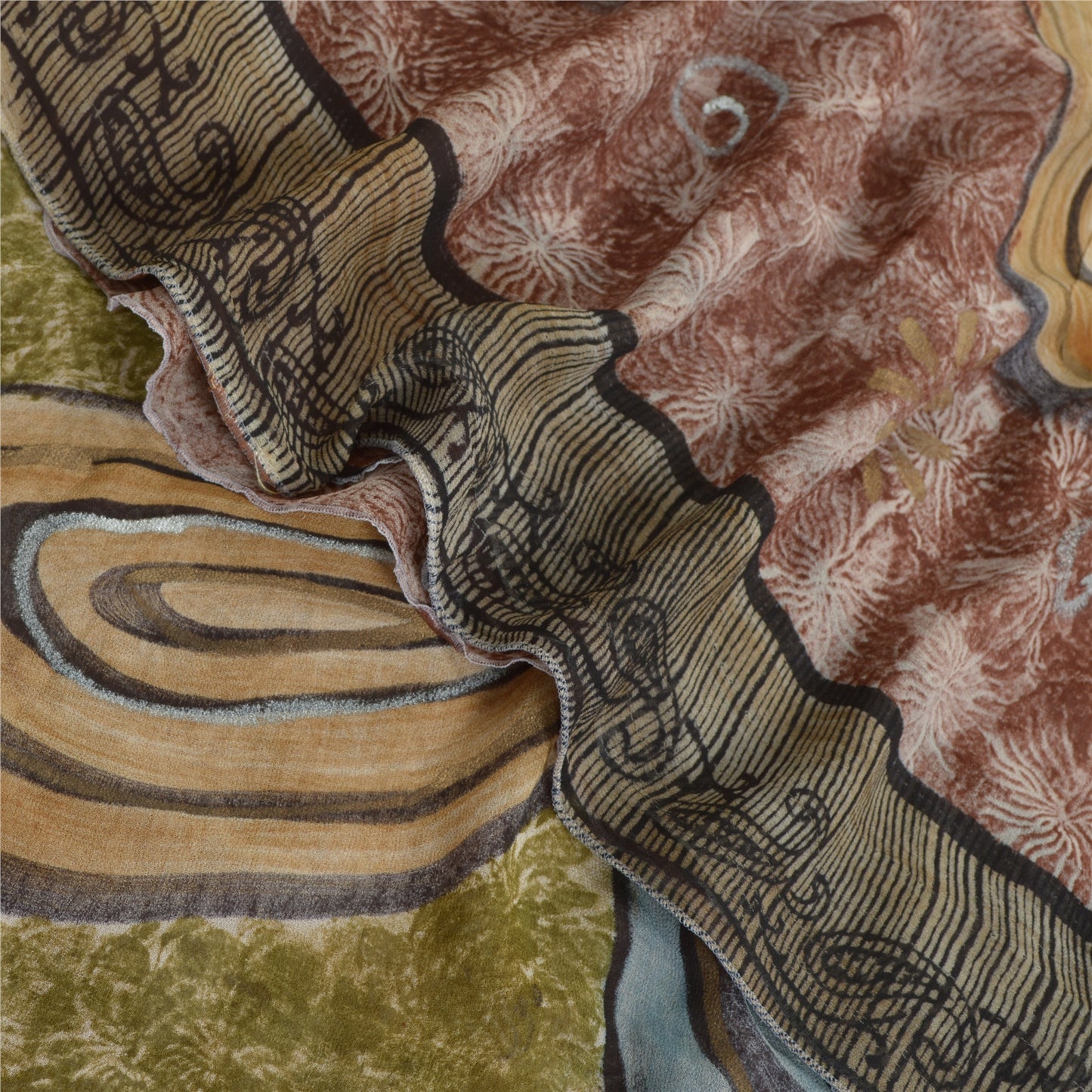 Sanskriti Vintage Brown Sarees Pure Georgette Silk Printed Sari Craft Fabric