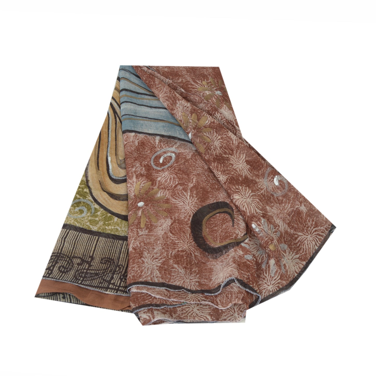 Sanskriti Vintage Brown Sarees Pure Georgette Silk Printed Sari Craft Fabric