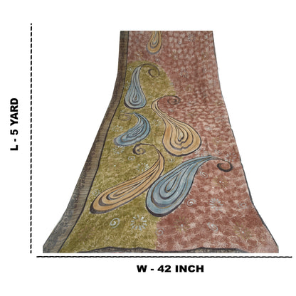 Sanskriti Vintage Brown Sarees Pure Georgette Silk Printed Sari Craft Fabric