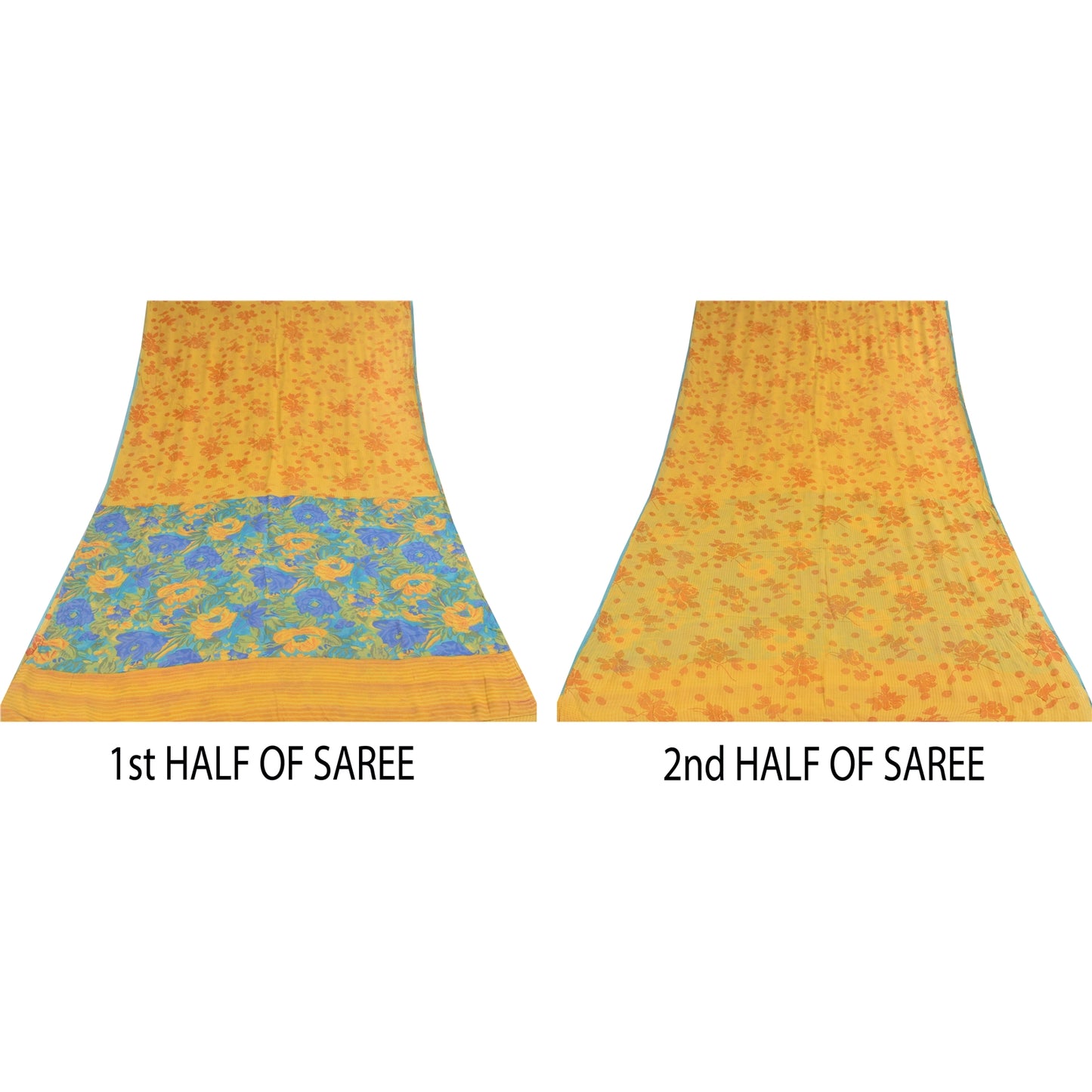 Sanskriti Vintage Sarees Yellow Pure Georgette Silk Print Sari 5+yd Craft Sustainable Fabric