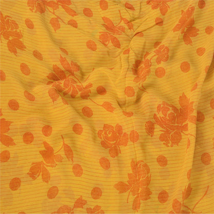 Sanskriti Vintage Sarees Yellow Pure Georgette Silk Print Sari 5+yd Craft Sustainable Fabric