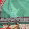 Sanskriti Vintage Sarees Green Pure Georgette Silk Print Sari 5+yd Craft Sustainable Fabric