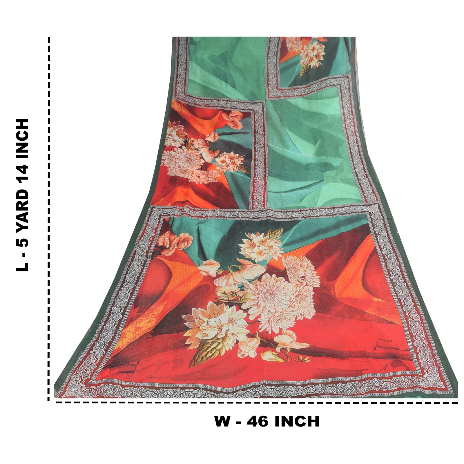 Sanskriti Vintage Sarier Grønne Sari Med Ren Georgette Silkeprint 5+ yards Håndværksmæssigt Bæredygtigt Stoff