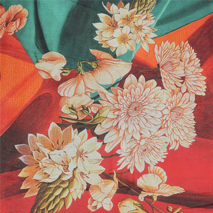 Sanskriti Vintage Sarees Green Pure Georgette Silk Print Sari 5+yd Craft Sustainable Fabric