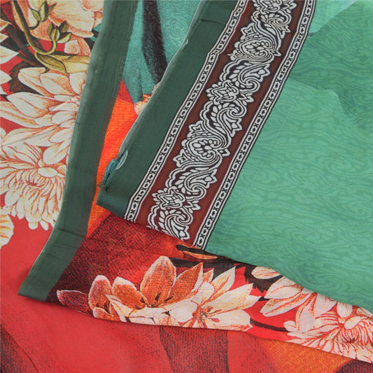 Сари Sanskriti Vintage, зеленое сари из чистого шелка-жоржета, 5+ ярдов, ткань для рукоделия из экологически чистой ткани