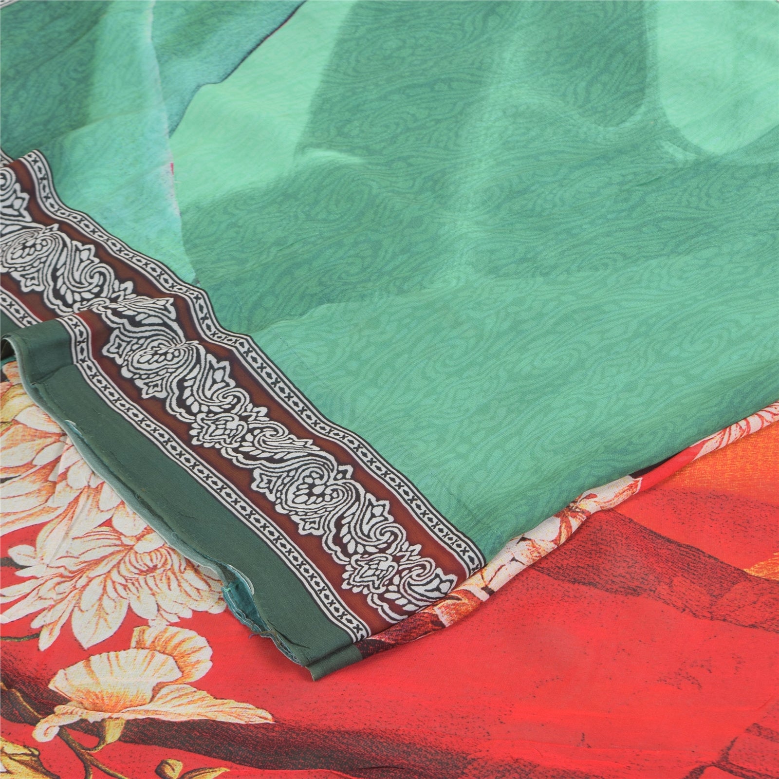 Sanskriti Vintage Sarier Grønne Sari Med Ren Georgette Silkeprint 5+ yards Håndværksmæssigt Bæredygtigt Stoff