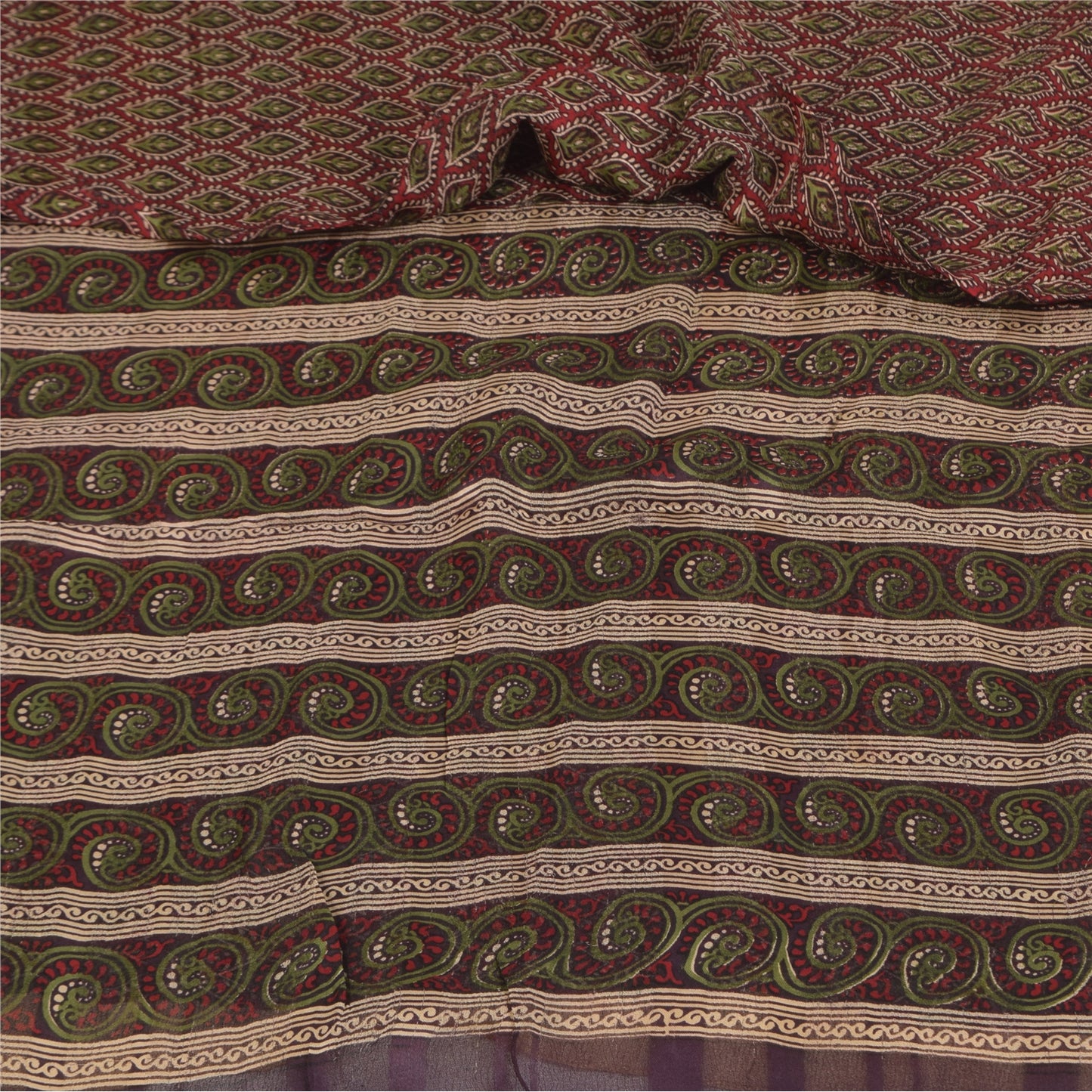 Sanskriti Vintage Sarees Red Pure Georgette Silk Printed Sari 5+yd Craft Sustainable Fabric