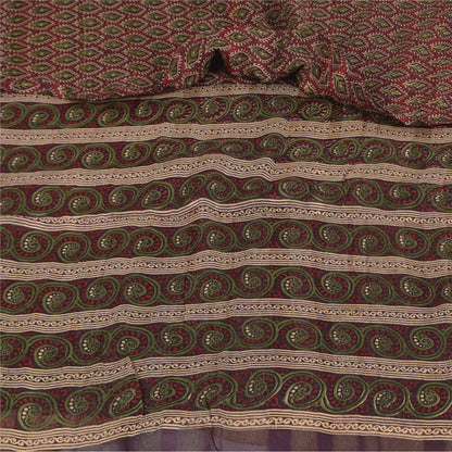 Sanskriti Vintage Sarees Red Pure Georgette Silk Printed Sari 5+yd Craft Sustainable Fabric