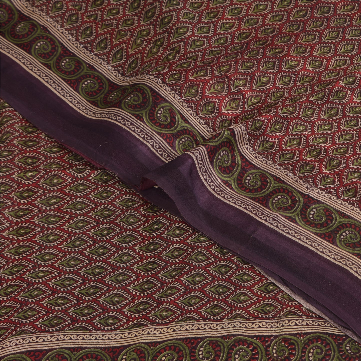 Sanskriti Vintage Sarees Red Pure Georgette Silk Printed Sari 5+yd Craft Sustainable Fabric