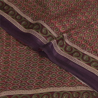 Sanskriti Vintage Sarees Red Pure Georgette Silk Printed Sari 5+yd Craft Sustainable Fabric