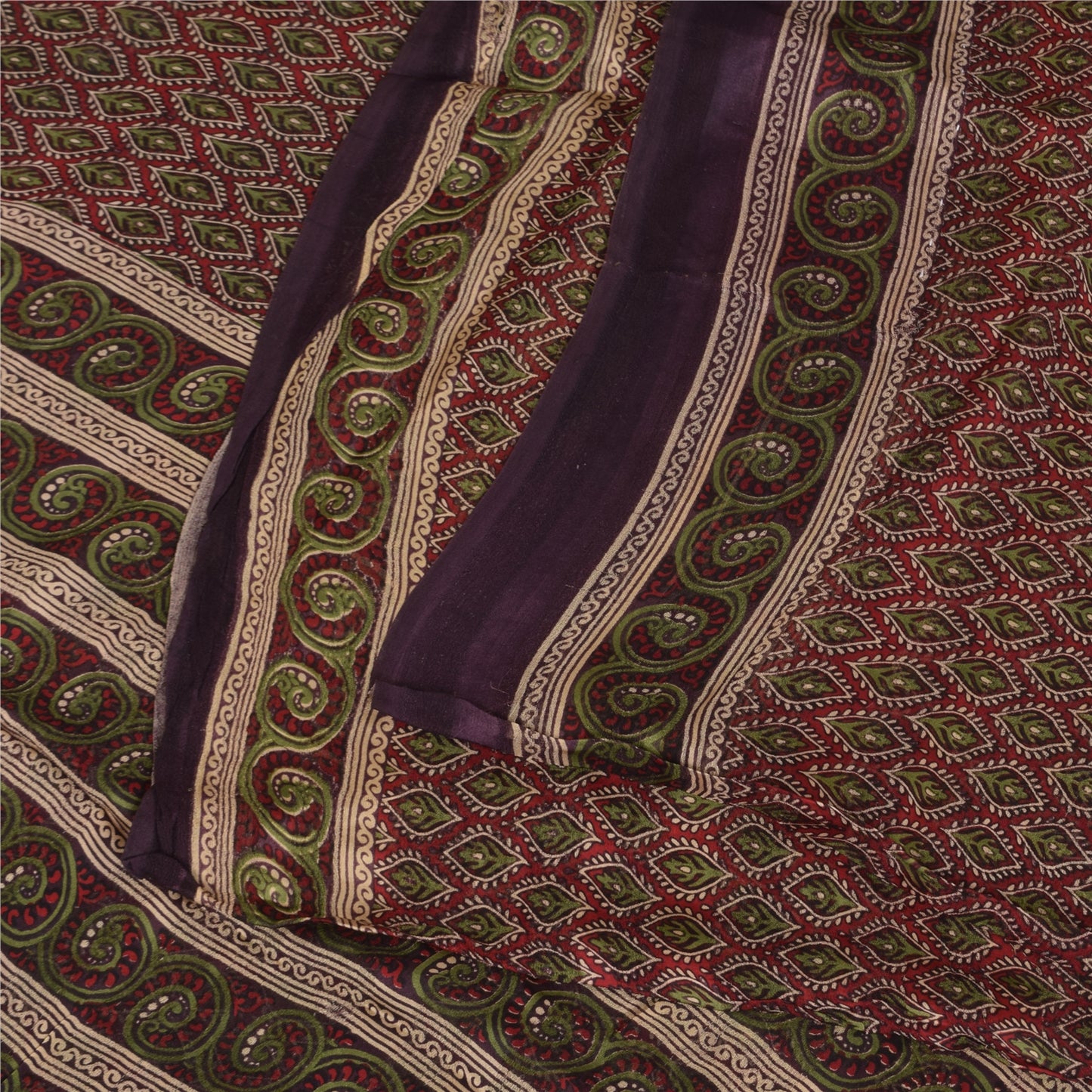 Sanskriti Vintage Sarees Red Pure Georgette Silk Printed Sari 5+yd Craft Sustainable Fabric