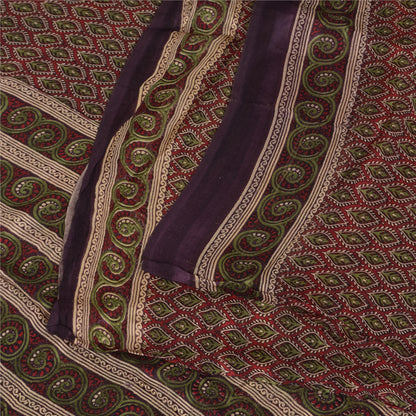 Sanskriti Vintage Sarees Red Pure Georgette Silk Printed Sari 5+yd Craft Sustainable Fabric