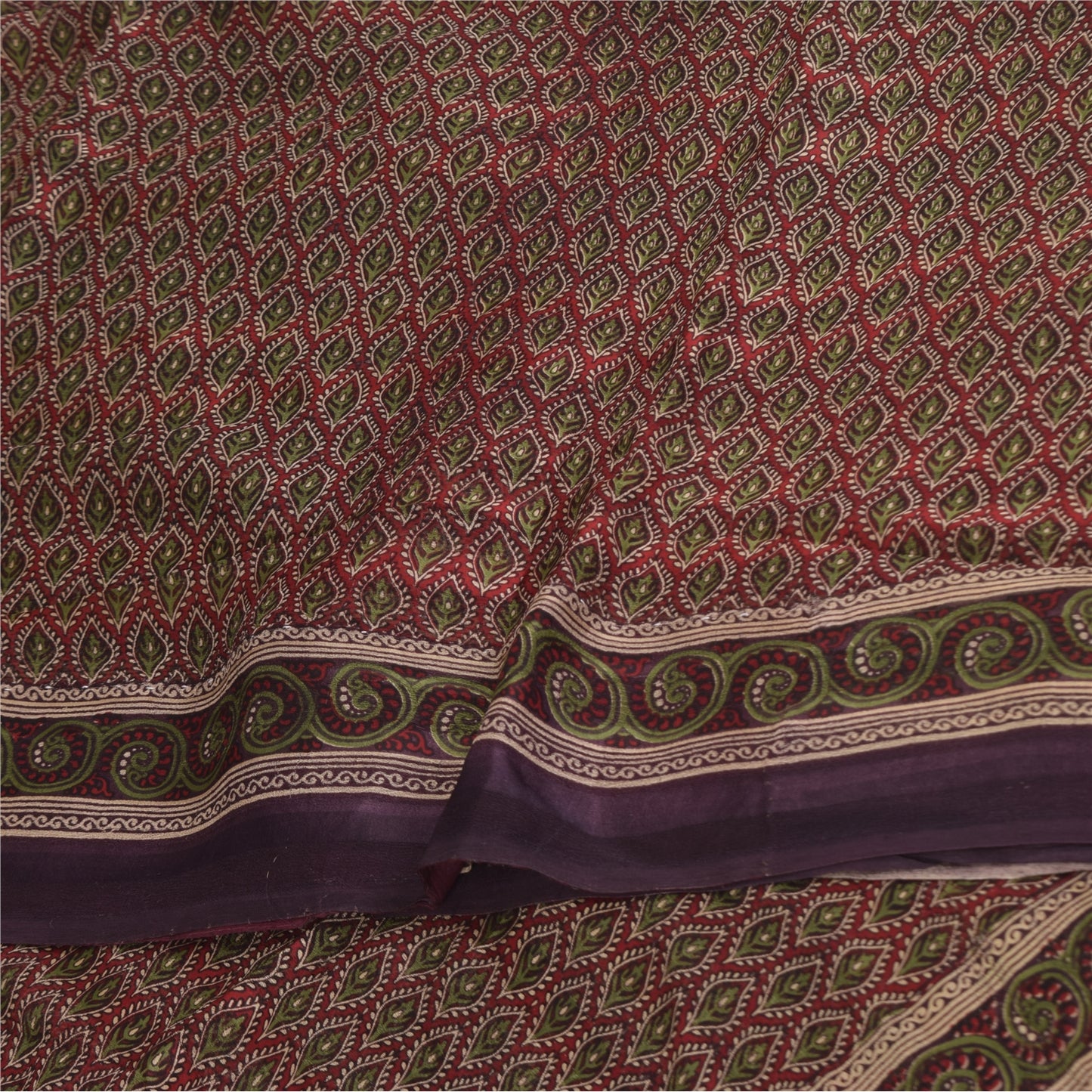 Sanskriti Vintage Sarees Red Pure Georgette Silk Printed Sari 5+yd Craft Sustainable Fabric