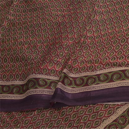 Sanskriti Vintage Sarees Red Pure Georgette Silk Printed Sari 5+yd Craft Sustainable Fabric