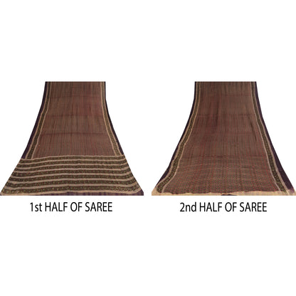 Sanskriti Vintage Sarees Red Pure Georgette Silk Printed Sari 5+yd Craft Sustainable Fabric