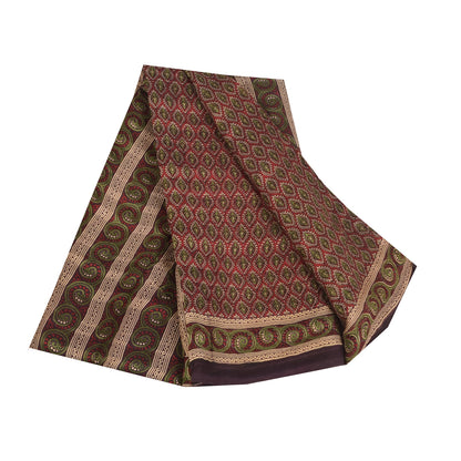 Sanskriti Vintage Sarees Red Pure Georgette Silk Printed Sari 5+yd Craft Sustainable Fabric