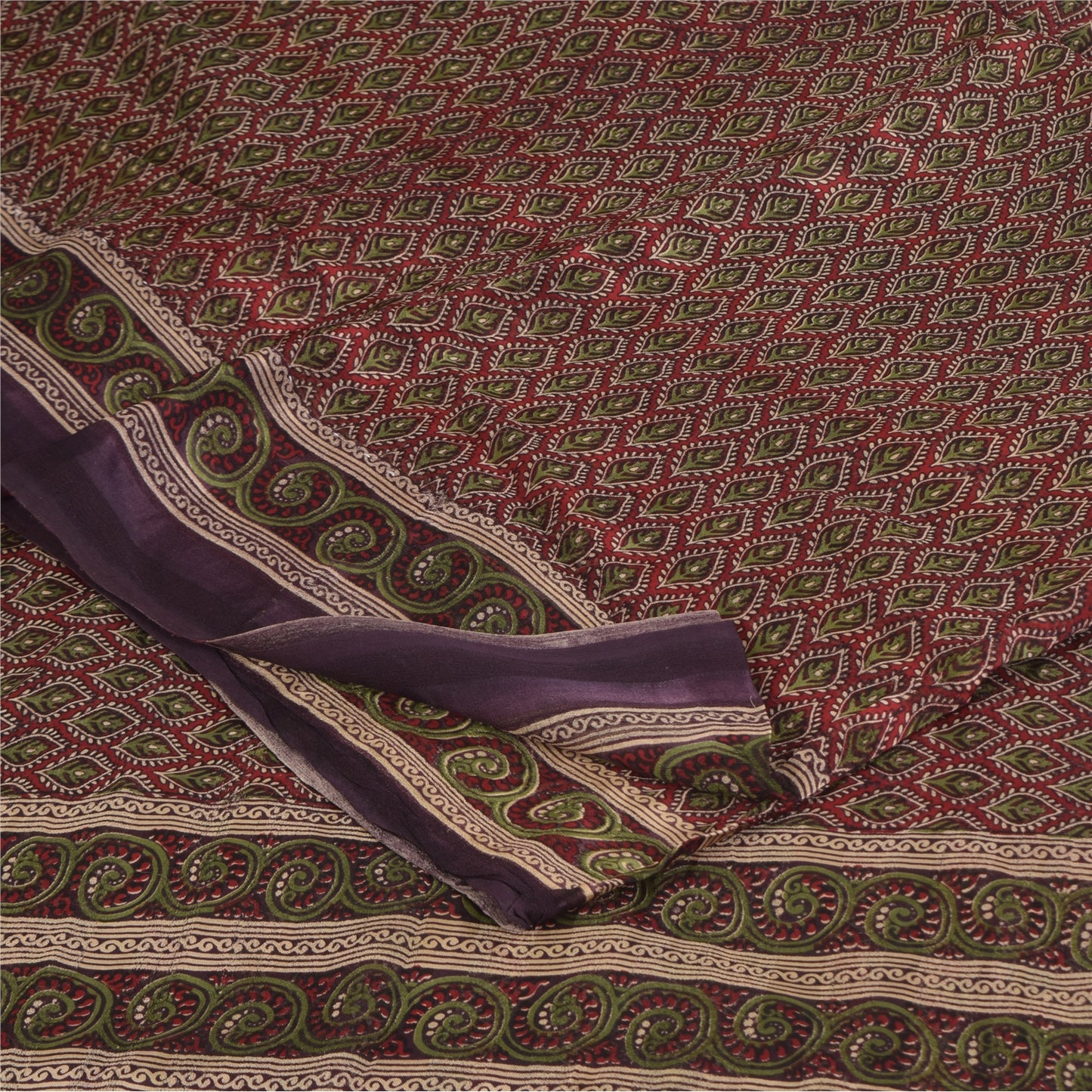 Sanskriti Vintage Sarees Red Pure Georgette Silk Printed Sari 5+yd Craft Sustainable Fabric