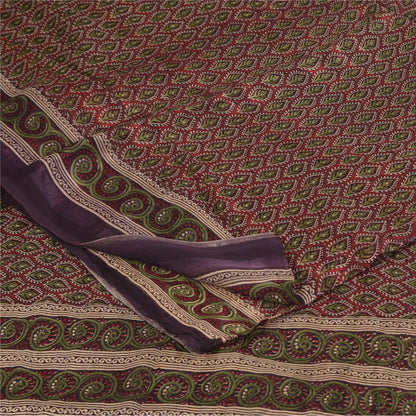 Sanskriti Vintage Sarees Red Pure Georgette Silk Printed Sari 5+yd Craft Sustainable Fabric