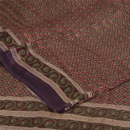 Sanskriti Vintage Sarees Red Pure Georgette Silk Printed Sari 5+yd Craft Sustainable Fabric