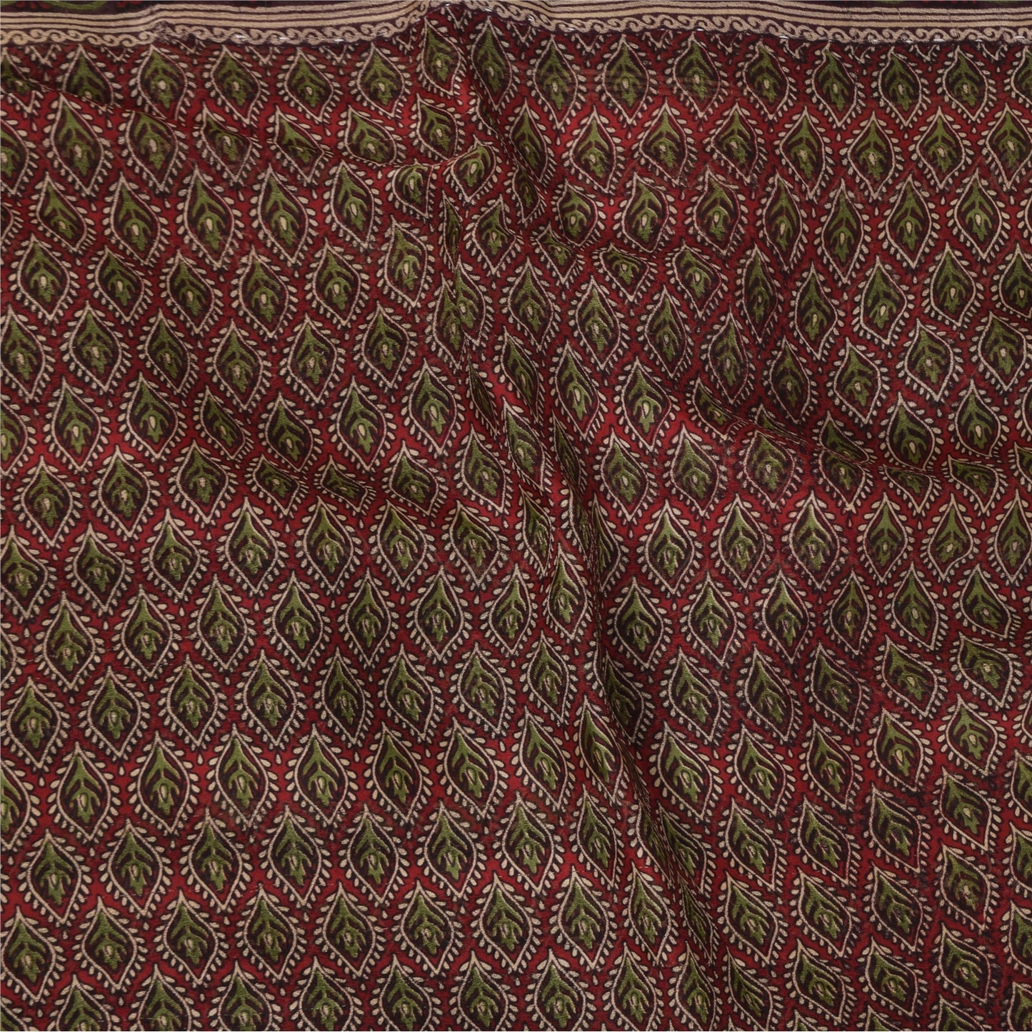 Sanskriti Vintage Sarees Red Pure Georgette Silk Printed Sari 5+yd Craft Sustainable Fabric