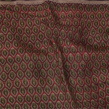 Sanskriti Vintage Sarees Red Pure Georgette Silk Printed Sari 5+yd Craft Sustainable Fabric