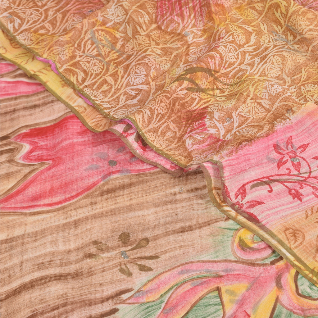 Sanskriti Vintage Sarees Multi Pure Georgette Silk Print Sari 5+yd Craft Sustainable Fabric