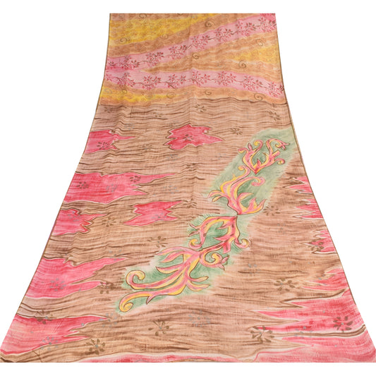 Sanskriti Vintage Sarees Multi Pure Georgette Silk Print Sari 5+yd Craft Sustainable Fabric