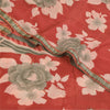 Sanskriti Vintage Sarees Red/Gray Pure Georgette Printed Sari 5+yd Craft Sustainable Fabric