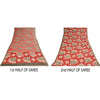 Sanskriti Vintage Sarees Red/Gray Pure Georgette Printed Sari 5+yd Craft Sustainable Fabric