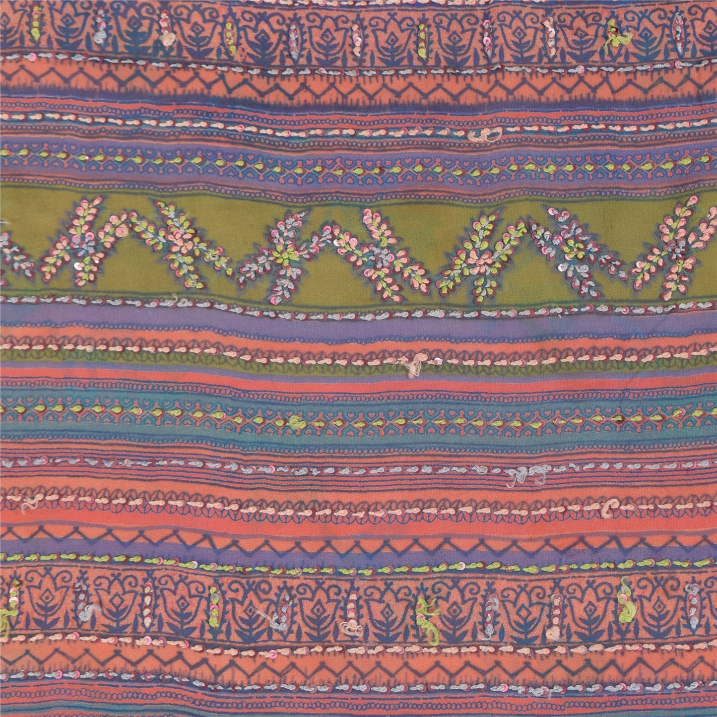 Sanskriti Vintage Sarees 100% Pure Georgette Silk Printed Sari 6yd Craft Fabric